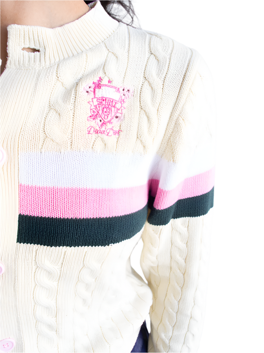 Dead Dirt x Spirit Cherry Blossom Cable Knit Button Up Sweater