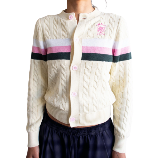 Dead Dirt x Spirit Cherry Blossom Cable Knit Button Up Sweater